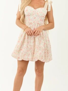 NWT Lime Lush Lovelo Ivory Floral Bubble Hem Mini Dress Corset Size Small